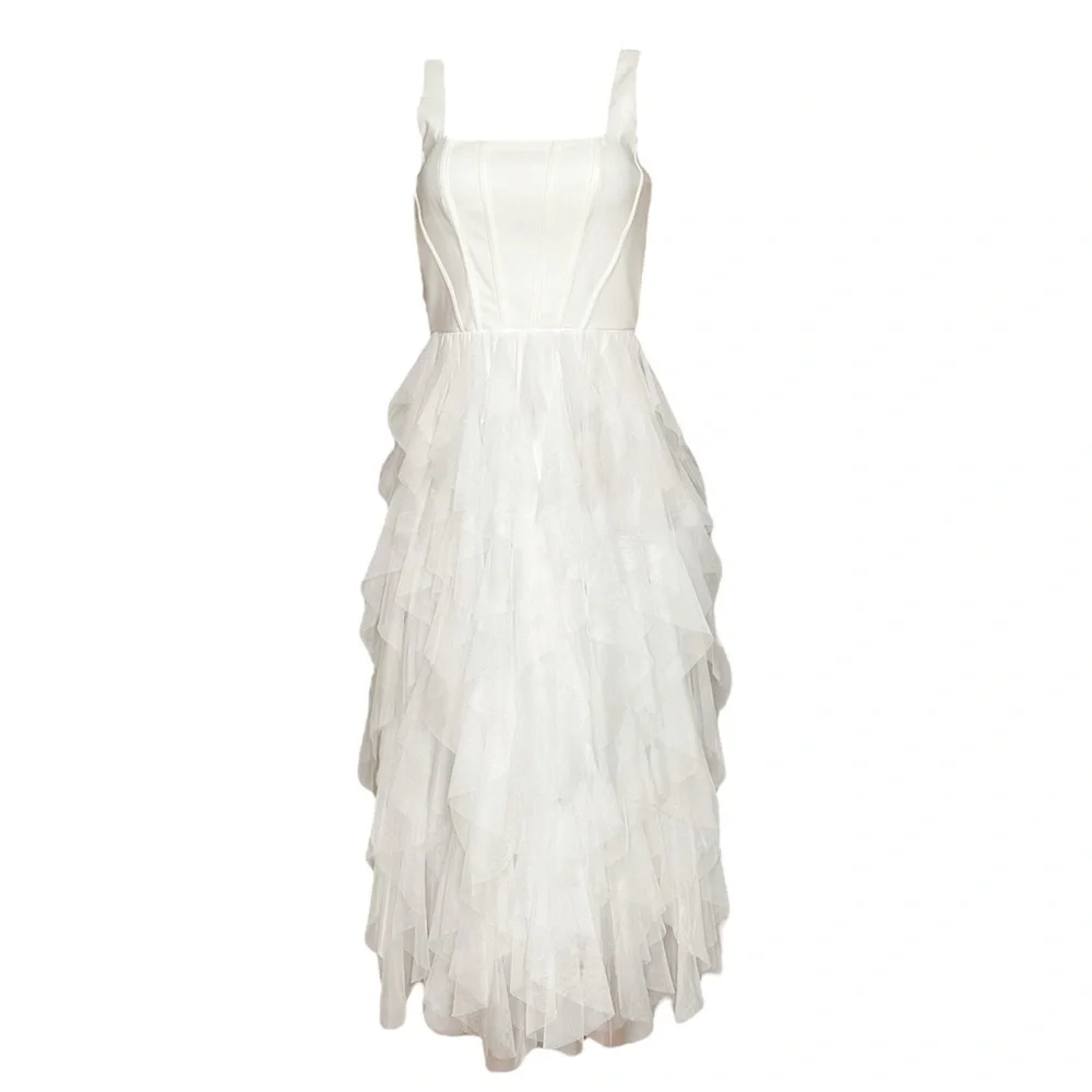 BHLDN Jada Tiered Tulle Midi Dress, White, Small - Picture 6 of 14